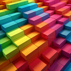 Fototapeta na wymiar Rainbow colors wooden blocks