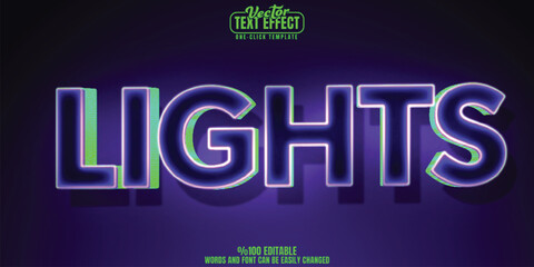 Lights editable text effect, customizable shiny and neon 3D font style