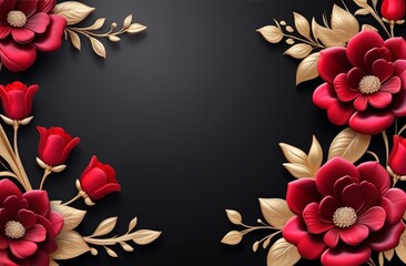Beautiful and luxurious flowers on a dark background. Valentine's Day. Gift card concept. Illustration by Generative AI.
