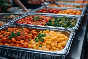 A colorful array of fresh and healthy natural foods, including vibrant vegetables, are displayed in an orderly fashion at an outdoor market