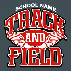 track and field team design with winged foot for school, college or league sports