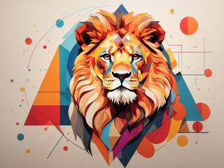 Abstract Geometric Lion: Modern Vector Art with Vibrant Shapes and Colors