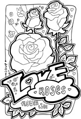 Garden flowers coloring book pages for adults and kids. Antistress hobby for relaxation. Hand drawn cartoon style line illustration. Colouring vector pages collection set floral botanical theme.