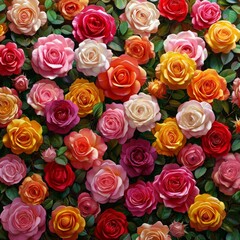 Naklejka premium realistic Background of fresh mixed Roses arranged together on whole image 