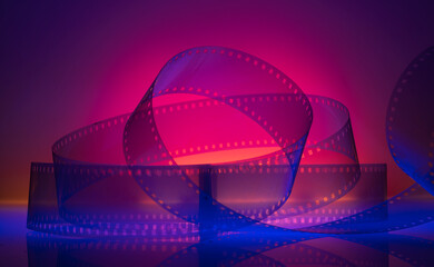 color cinema background with film. film production, creation of series, independent film festivals, film shows - obrazy, fototapety, plakaty
