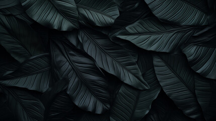 Textures of abstract black leaves for tropical leaf background. Flat lay, dark nature concept, tropical leaf leather leaves --ar 16:9 2