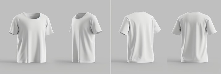 Set Mockup of a white oversized t-shirt 3D rendering, with a round neck, universal clothing for women, men, isolated on background. Template of fashion clothes for branding, place for design - obrazy, fototapety, plakaty