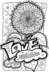 Garden flowers coloring book pages for adults and kids. Antistress hobby for relaxation. Hand drawn cartoon style line illustration. Colouring vector pages collection set floral botanical theme.