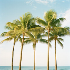 Tropical Serenity: Palm Trees Swaying by the Seaside