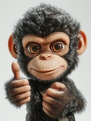 A cute Monkey with anthropomorphic design, emoticons, 6 emoticons, various expressions, thumbs up, happy, angry, winking, staring, silly, 3D plush style, white background - generative ai