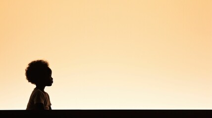 child’s silhouette against a brightly lit, blank background, where the vast negative space accentuates the innocence and simplicity of the subject's form - obrazy, fototapety, plakaty