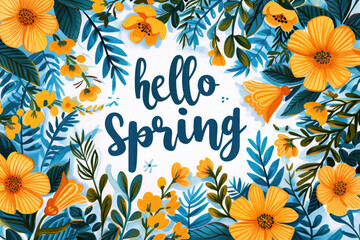 hello spring floral background  - obrazy, fototapety, plakaty