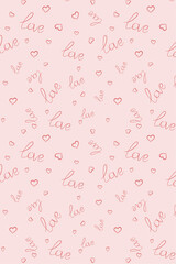 pattern for Valentine's Day with hearts on a pink background and the word love. wallpaper for lovers for phone. pink background with hearts