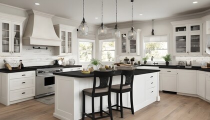 beautiful kitchen with black and white decor