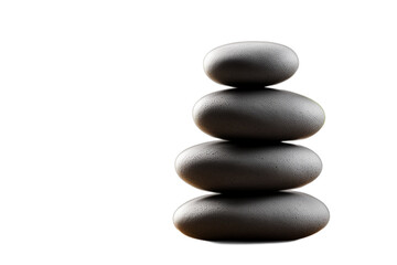 Fototapeta na wymiar stack of stones on transparent background, four massage stones balanced in a tower