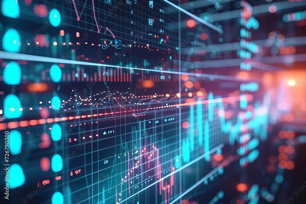 Poster a high-tech cryptocurrency trading platform with graphs numbers and traders analyzing market trends 