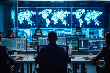 A high-tech cybersecurity operations center with analysts monitoring screens for threats Symbolizing protection Vigilance And advanced technology