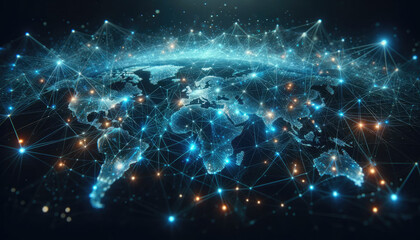 Obraz na płótnie Canvas Global Network Connections with Digital World Map