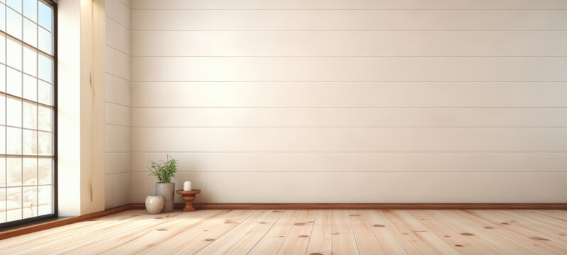 Extra wide white neutral and beige virtual empty interior room background backdrop banner image with window for online presentations and zoom meetings video calls