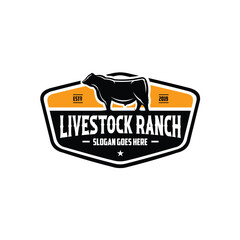 Livestock ranch farm emblem logo vector. Angus cow cattle ranch ready made logo vector