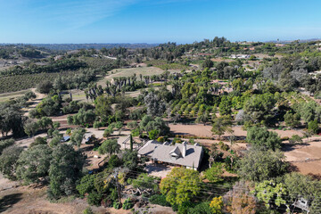 Fototapeta na wymiar Aerial view over Rancho Santa Fe super wealthy town in San Diego, California, USA