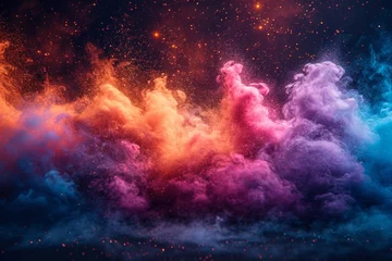 Fotobehang An explosion of multicolored powder. A beautiful rainbow powder is flying away © Александр Лобач