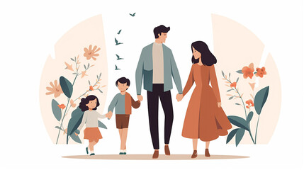 Family Walk in the Park Illustration Created With Generative AI Technology