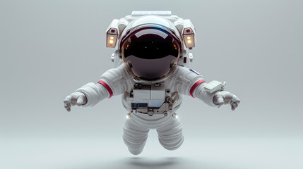 3d  cute cartoon  astronaut flying in space on white background