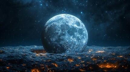 Stars sky with moon. AI generate illustration