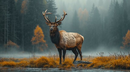 A wild elk in nature. AI generate illustration