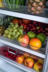 Refrigerator with fruits. Generative AI