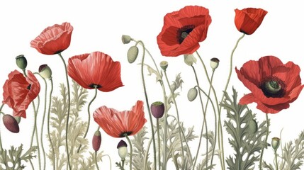 Obraz premium Poppy flowers, watercolor. Generative AI
