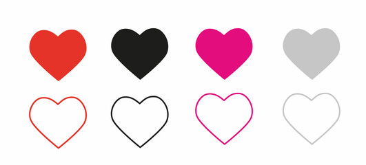 
A set of icons of symbols of the heart of love. Flat  illustration. The symbol of Valentine's Day.