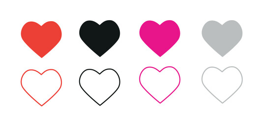 
A set of icons of symbols of the heart of love. Flat vector illustration. The symbol of Valentine's Day.