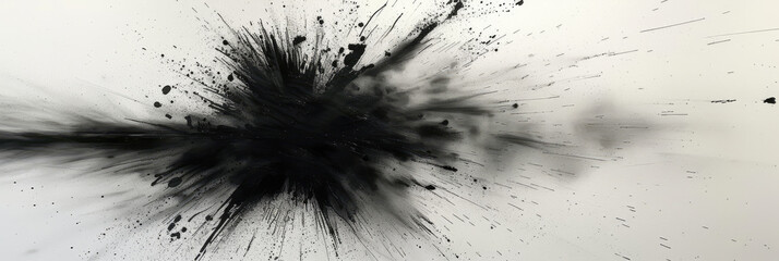 a black splash painting on white background, Black charcoal powder dust paint white explosion explode burst isolated splatter abstract. black smoke particles explosive
