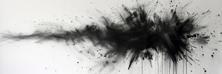 Obraz premium a black splash painting on white background, Black charcoal powder dust paint white explosion explode burst isolated splatter abstract. black smoke particles explosive