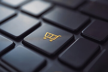 Order sign button on black keyboard. Trolley icon button