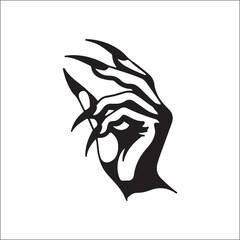 vector illustration of the silhouette of a hand with long spooky nails