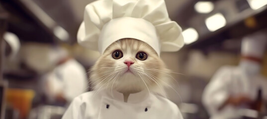 Obraz na płótnie Canvas Cat chef in a restaurant kitchen