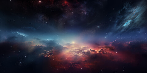 Cosmic landscape, galaxy, bright cluster of stars, cosmic dust	