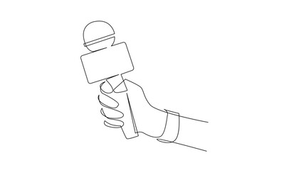 Continuous Line Drawing of Vector wired microphone icon design