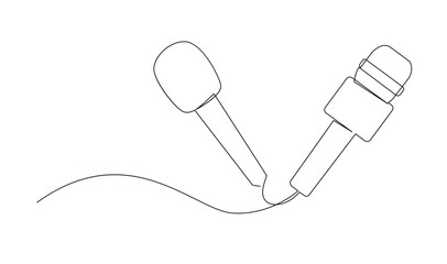 Continuous Line Drawing of Vector wired microphone icon design - obrazy, fototapety, plakaty
