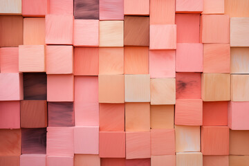 a closeup of colorful blocks of wood, pink and orange pastel colors