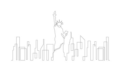 Obraz premium One single line drawing New York city skyline United States. template