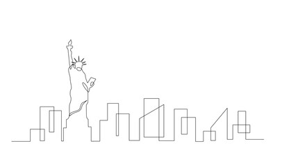 Obraz premium One single line drawing New York city skyline United States. template
