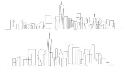 One single line drawing New York city skyline United States. template