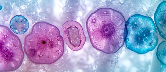 Microscopy slides for histology study of ovary and ovule flower samples for micro examination in biology research methodology. - obrazy, fototapety, plakaty