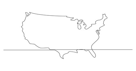USA map one continuous line drawing. Country single line contour map, shape of country. template
