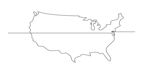 USA map one continuous line drawing. Country single line contour map, shape of country. template