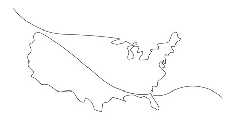 USA map one continuous line drawing. Country single line contour map, shape of country. template